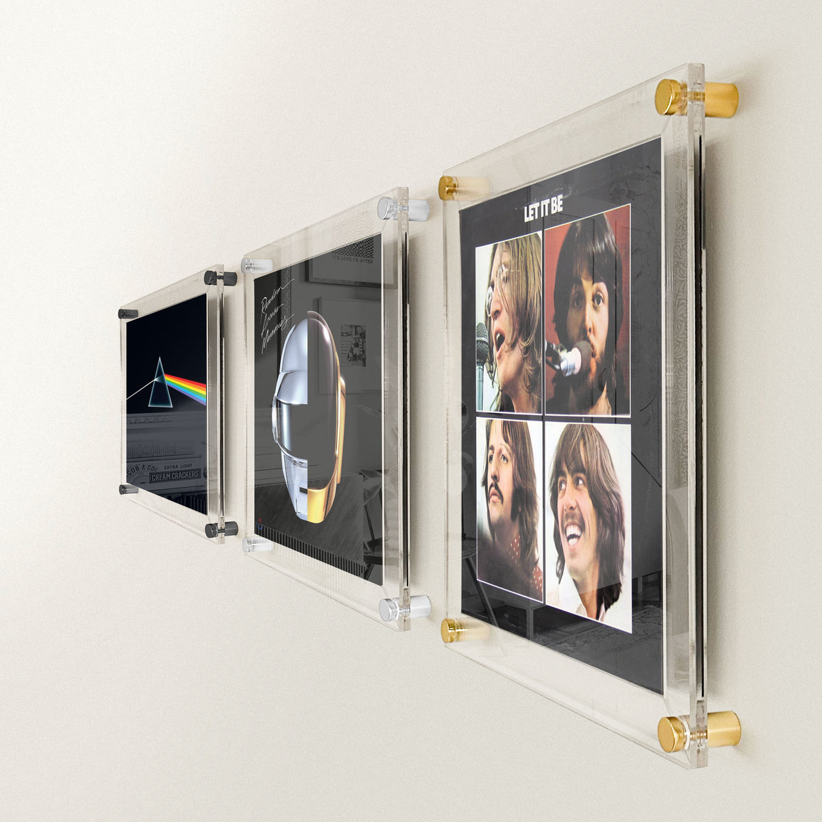 PlexiFrame with gold, silver and black mounts